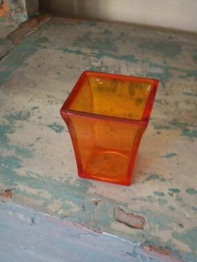 Amber Orange Glass Votive Candle Holder